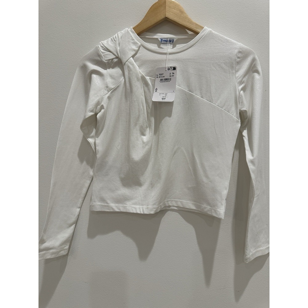 Mayoral Girls Long Sleeve Knotted T-Shirt White And Silver Size 14